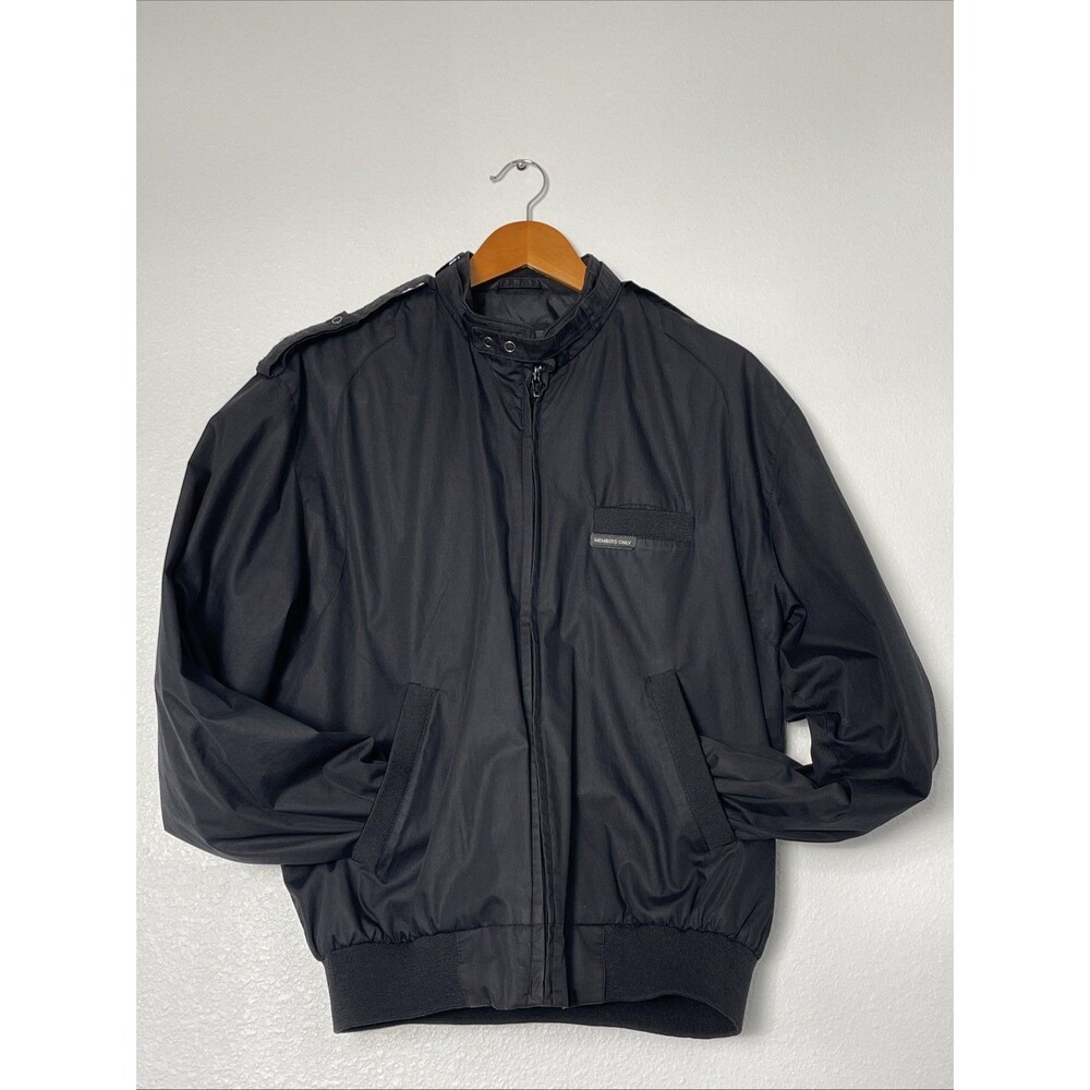 Vtg 90s Members Only Jacket S Small Black Nylon Lining Cafe Racer Rose Zipper